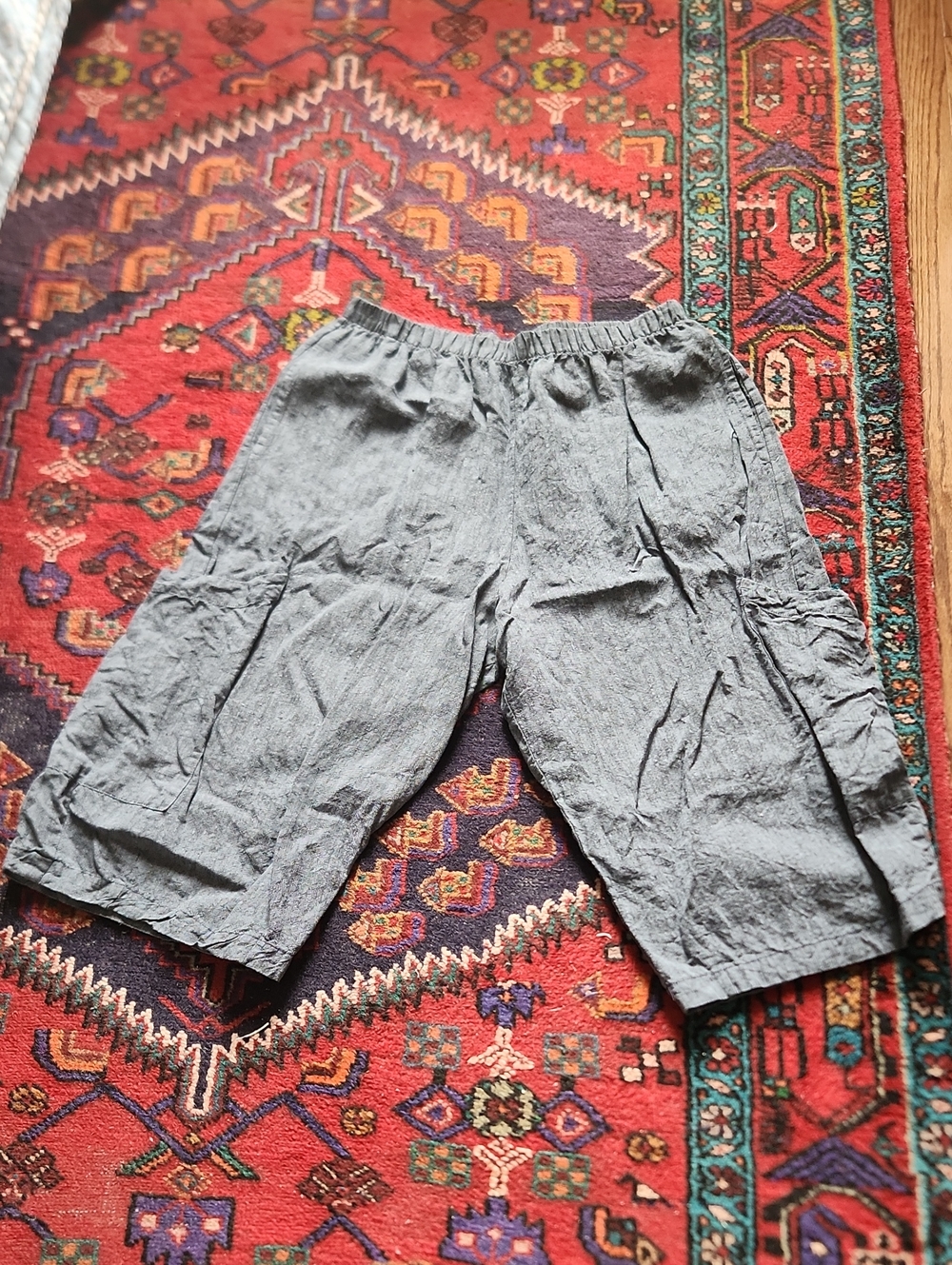 M Bryn Walker 100% Linen Blue/Grey Elastic-waist capri pants With Pockets